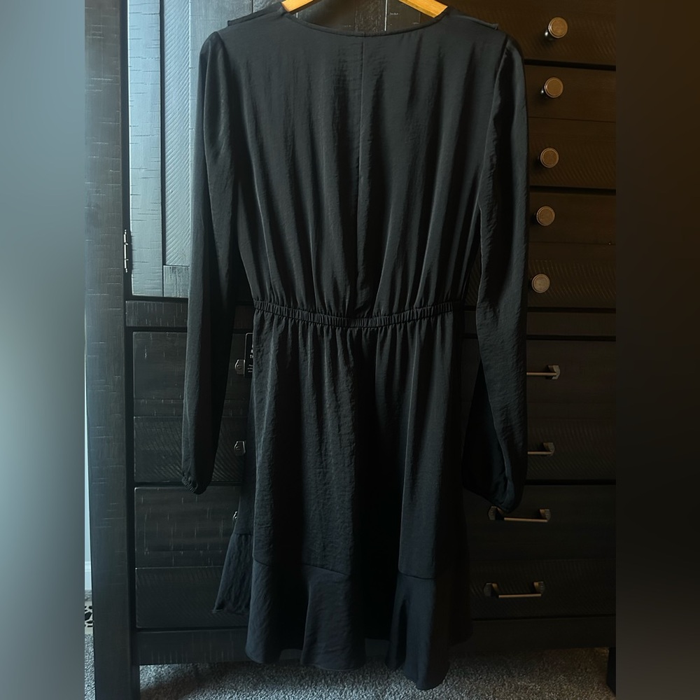 Express | Black Silky Long Sleeve Ruffle Dress S NWT COPY - Picture 7 of 17